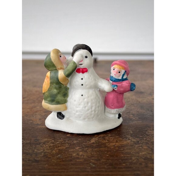 Vintage Lemax Dickens Collectibles 1991 Porcelain Snowman & Kids Figurine Holida - Picture 2 of 8